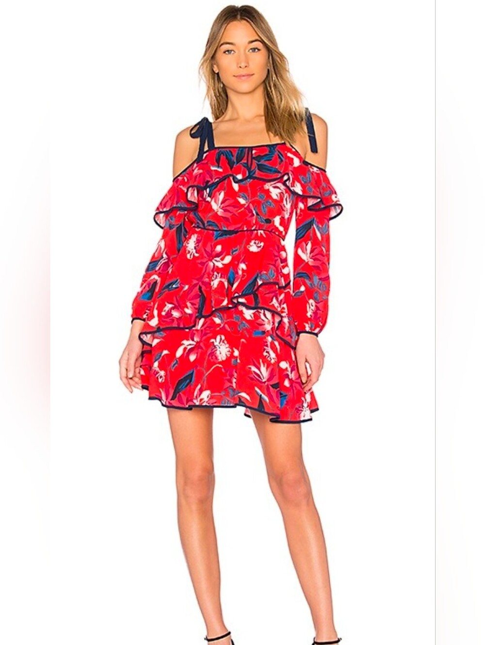 Tanya Taylor New Doralee Silk Mini Dress vibrant red tulip floral print Size 2